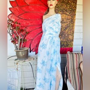 NEW Stunning One-Shoulder Blue Floral Special Occasion Maxi Dress